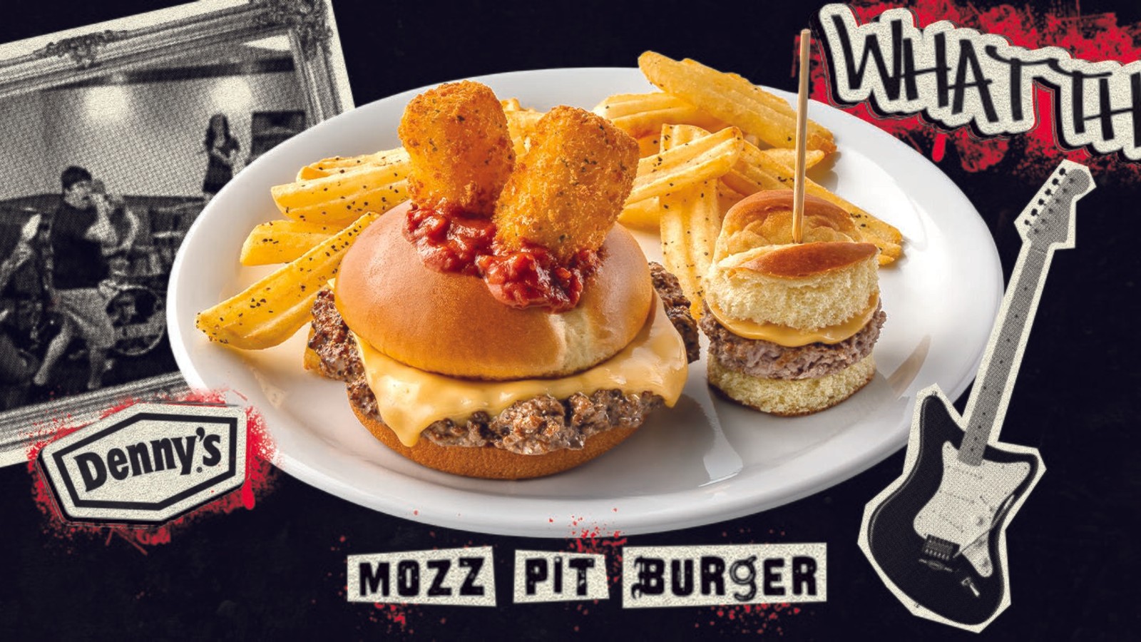 Denny's Mozz Pit Burger promo image for the Live Without viral metalcore campaign