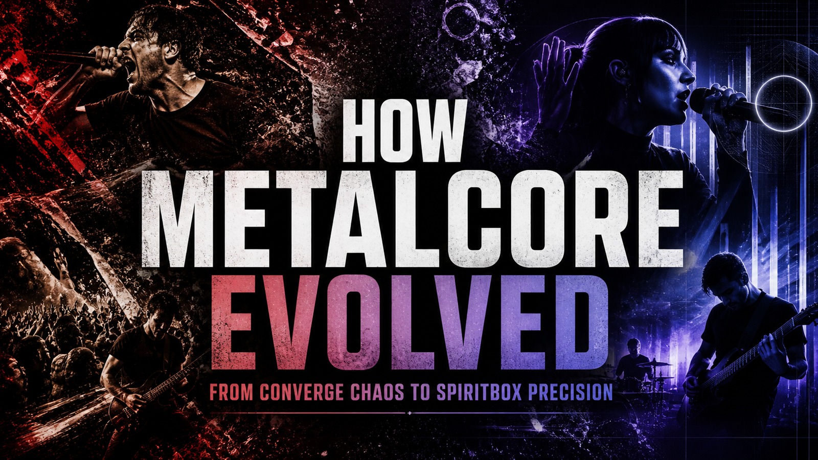 Custom Metal Mantra graphic for Metalcore Evolved, tracing the genre from Converge to Spiritbox