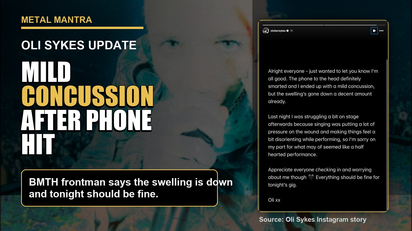Oli Sykes update graphic after Bring Me The Horizon St. Louis phone incident