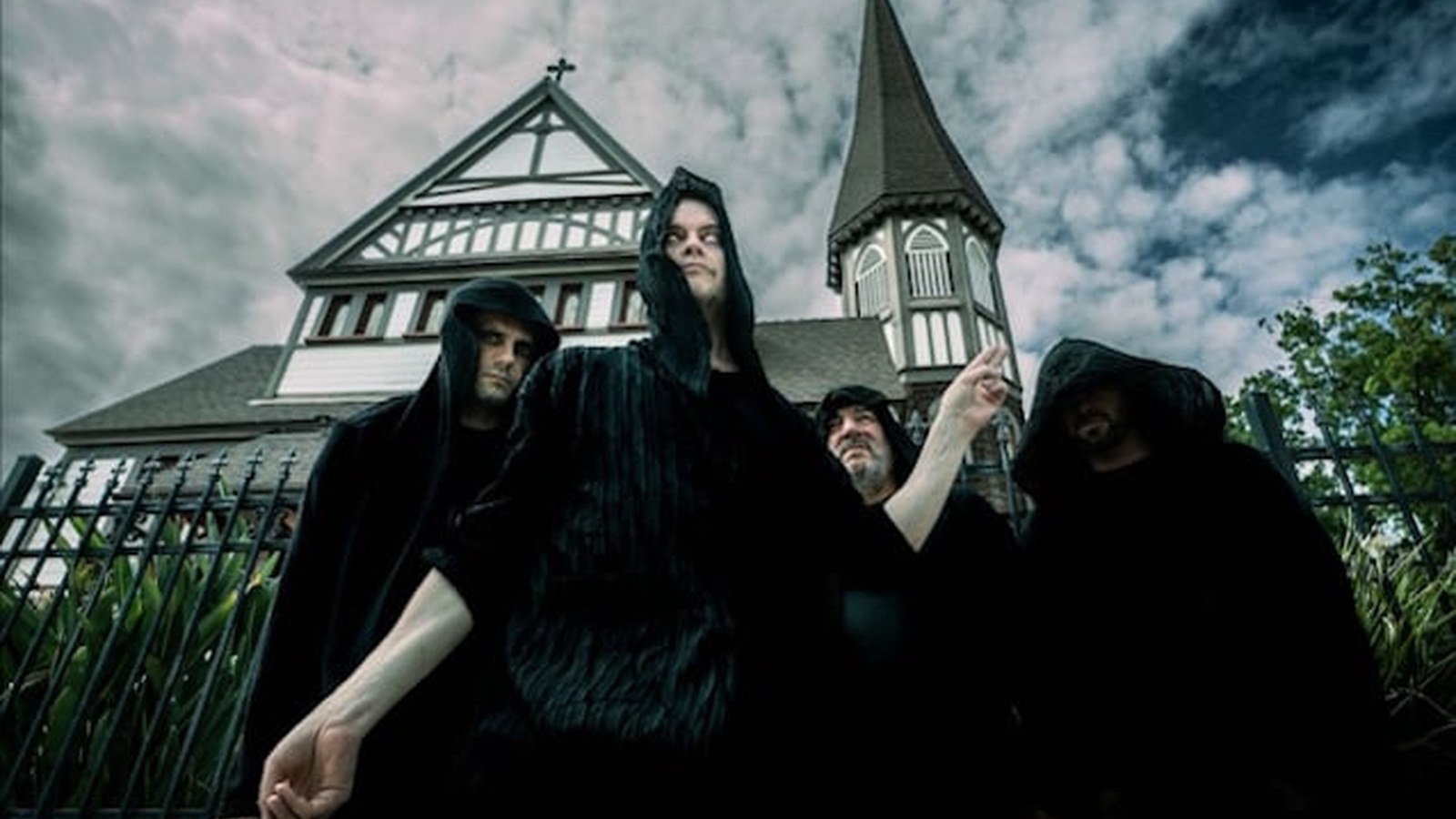 Satanic Planet 2026 press photo featuring Dave Lombardo, Lucien Greaves, Luke Henshaw, and Justin Pearson