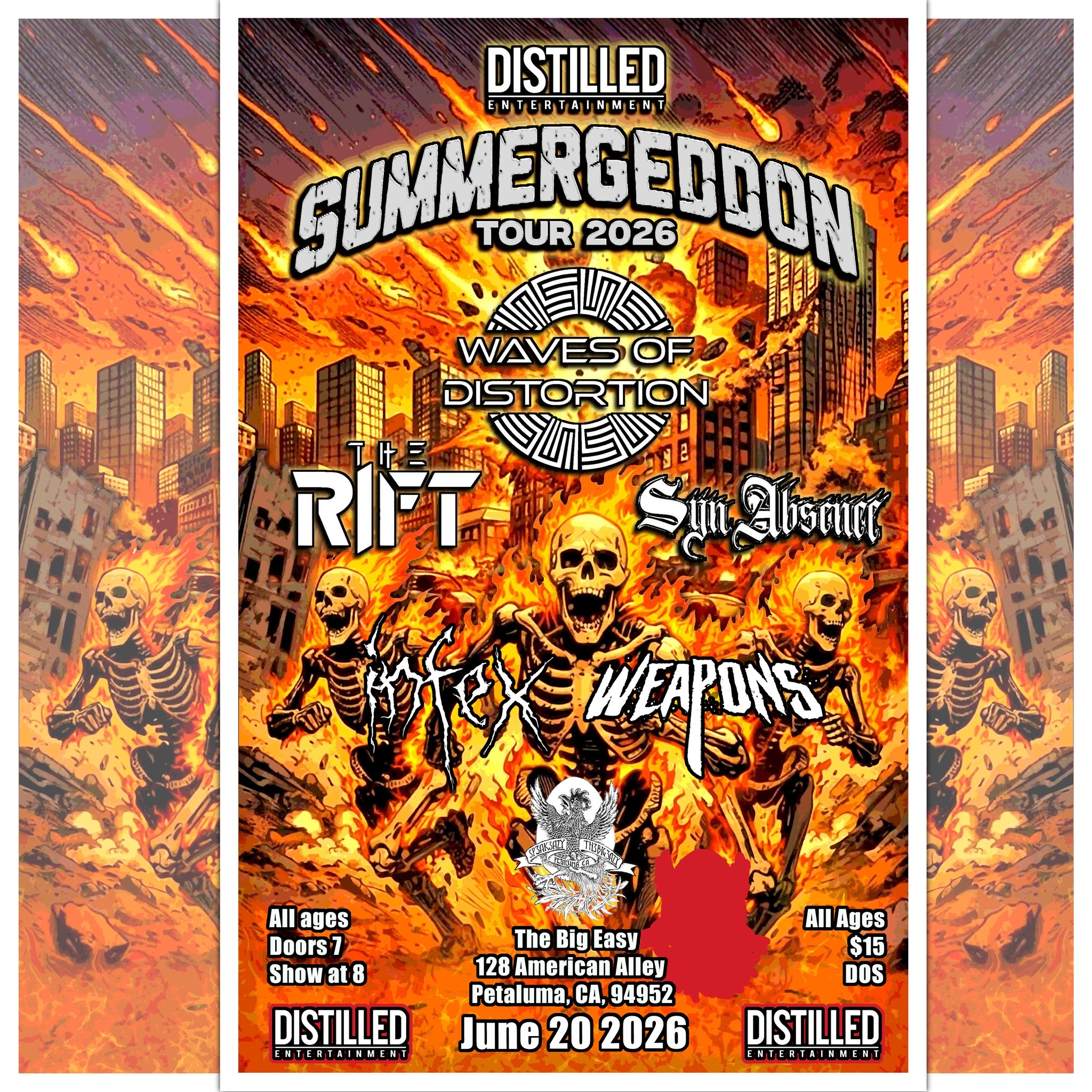Summergeddon Tour 2026 flyer for Weapons at The Big Easy in Petaluma on June 20, 2026