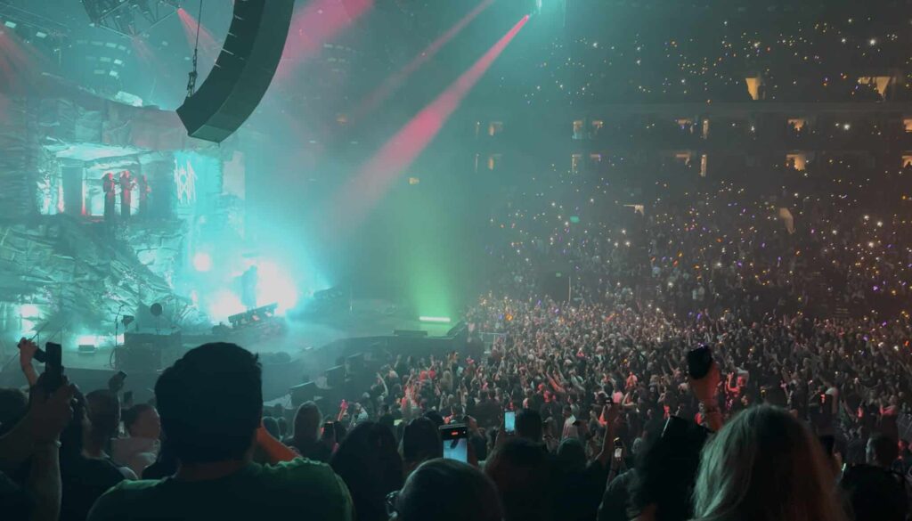 Concert crowd with colorful lights