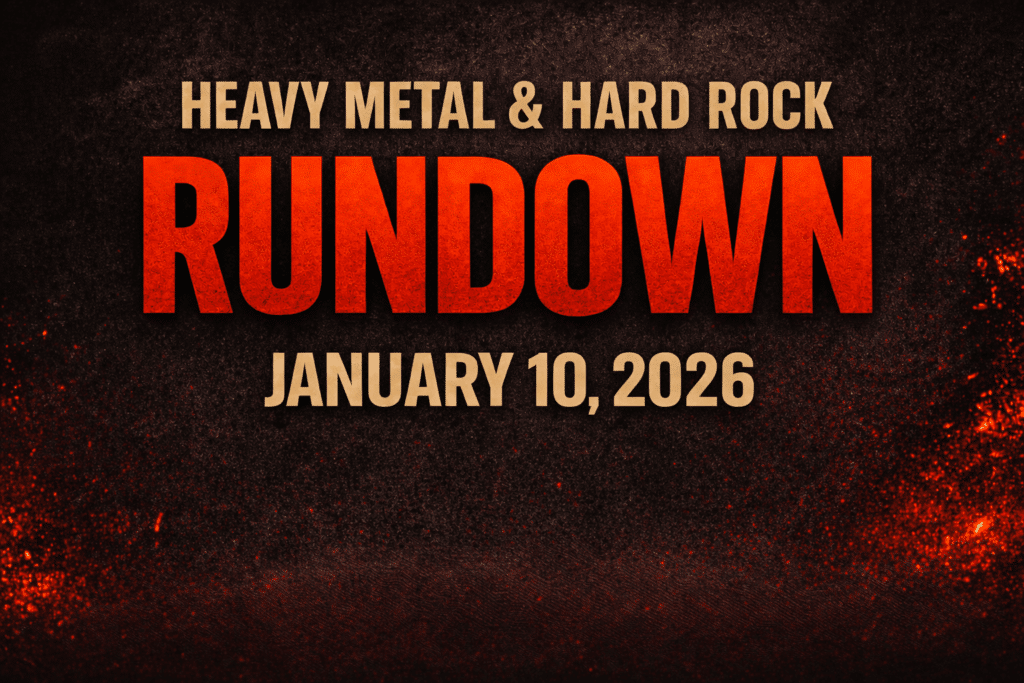 Heavy Metal & Hard Rock Rundown graphic for January 10, 2026 featuring bold red “Rundown” text on a dark textured background with glowing ember accents