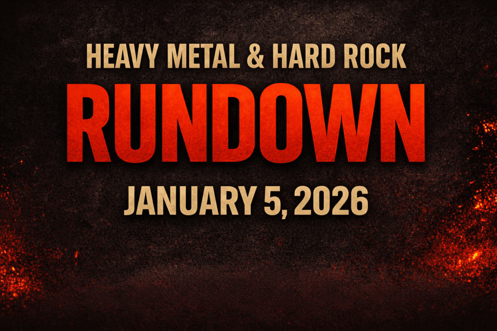 Heavy Metal & Hard Rock Rundown graphic for January 5, 2026 featuring bold red “Rundown” text on a dark textured background with glowing ember accents